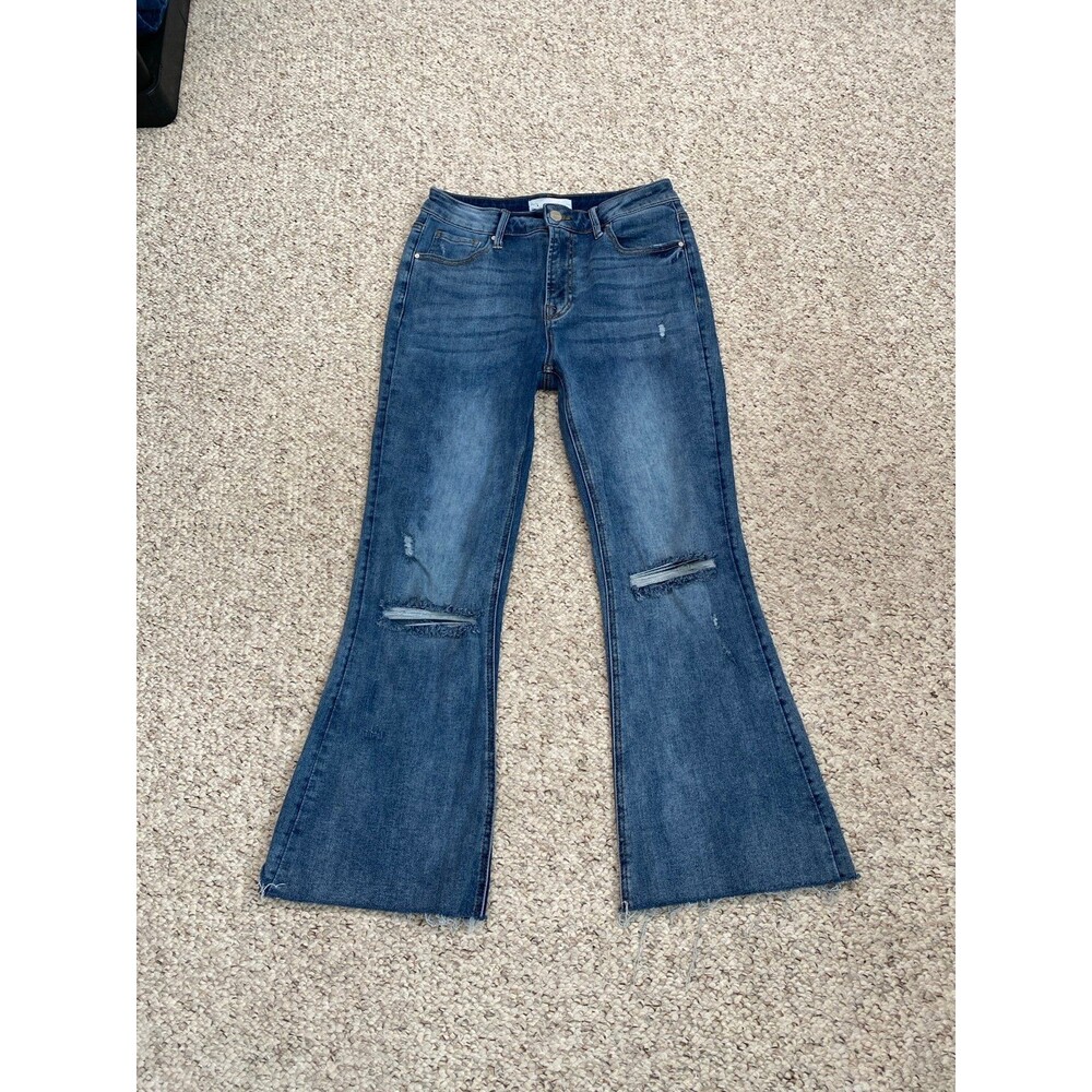 Risen 90s High-Rise Distressed Crop Flare Raw Hem 9/29